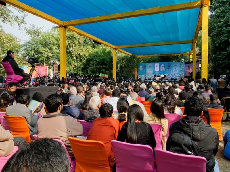 Guests listening to lectures at Jaipur Literature Festival